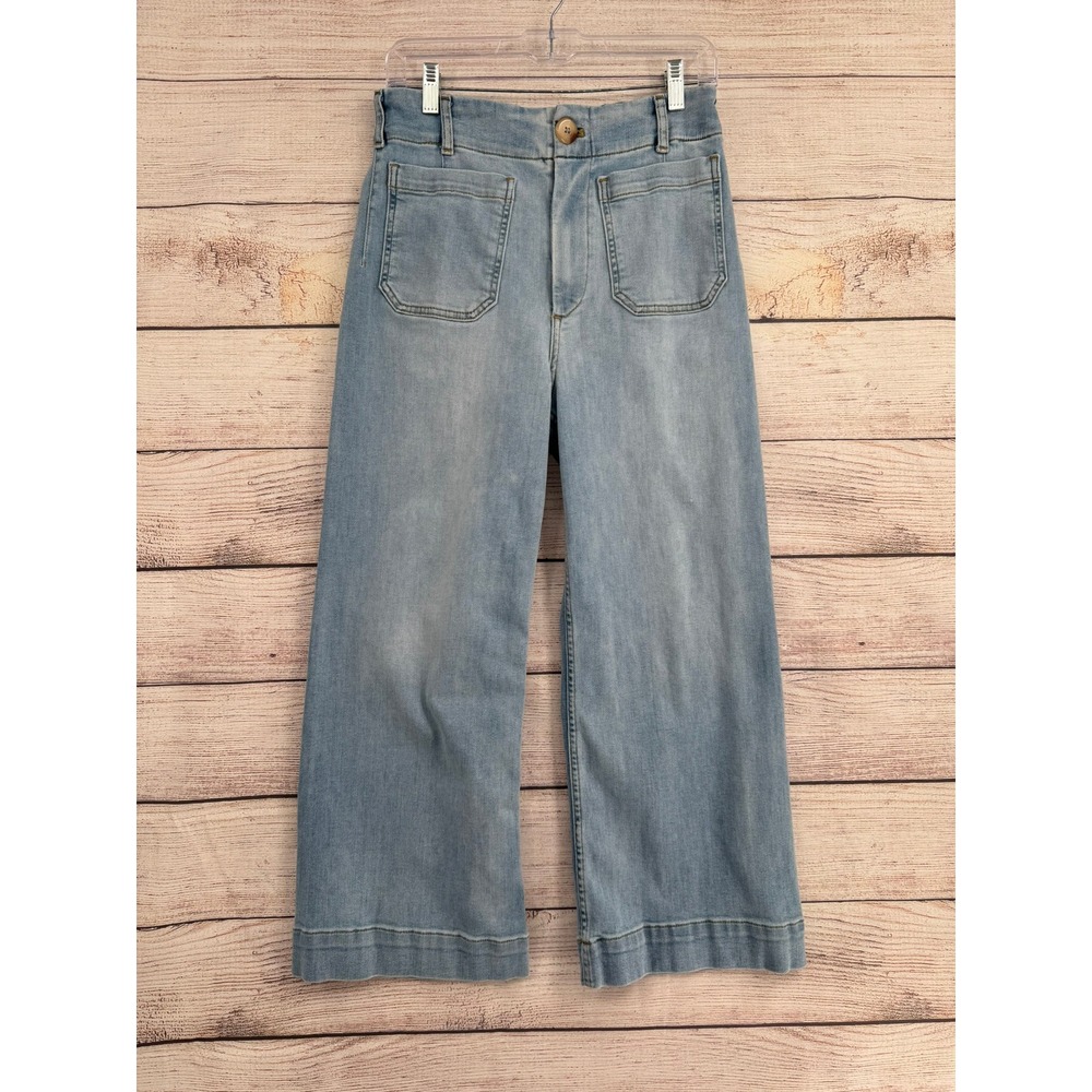 Maeve The Colette Wide Leg Jeans Womens 28 Light Blue High Rise Patch Pocket